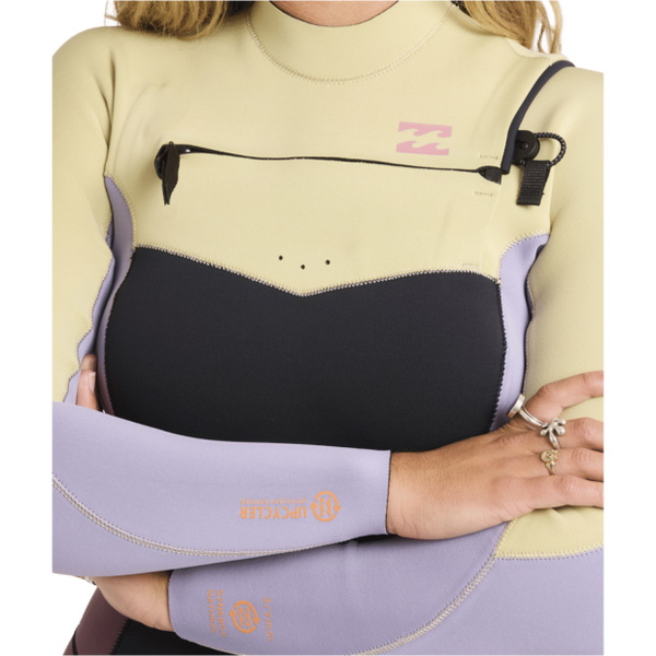 2026 Billabong Dames Synergy Natural 3/2mm Borst Ritssluiting Wetsuit 24BW193514 - Grey Violet